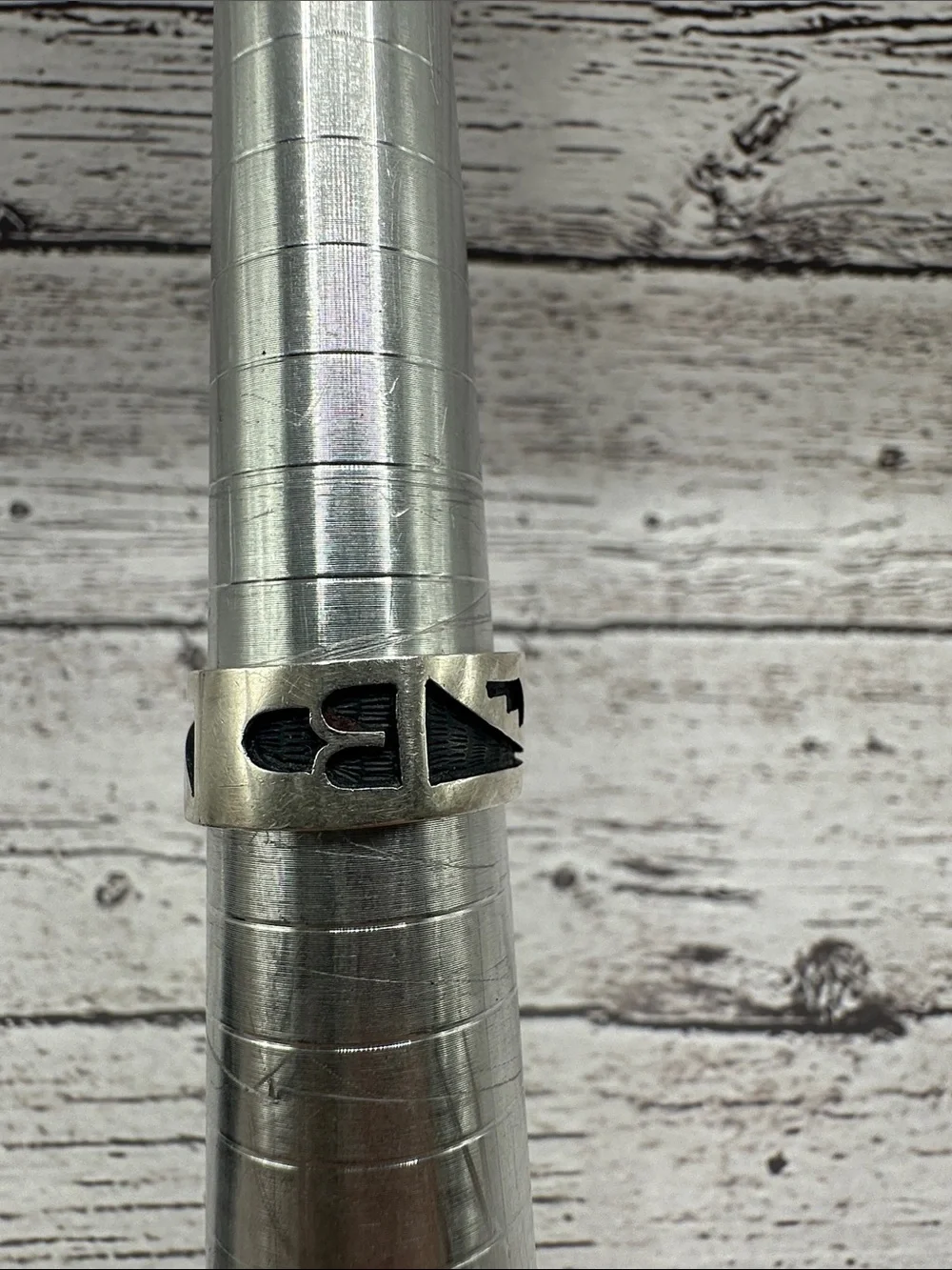 Hopi Silver Band Ring with Black Geometric Inlay